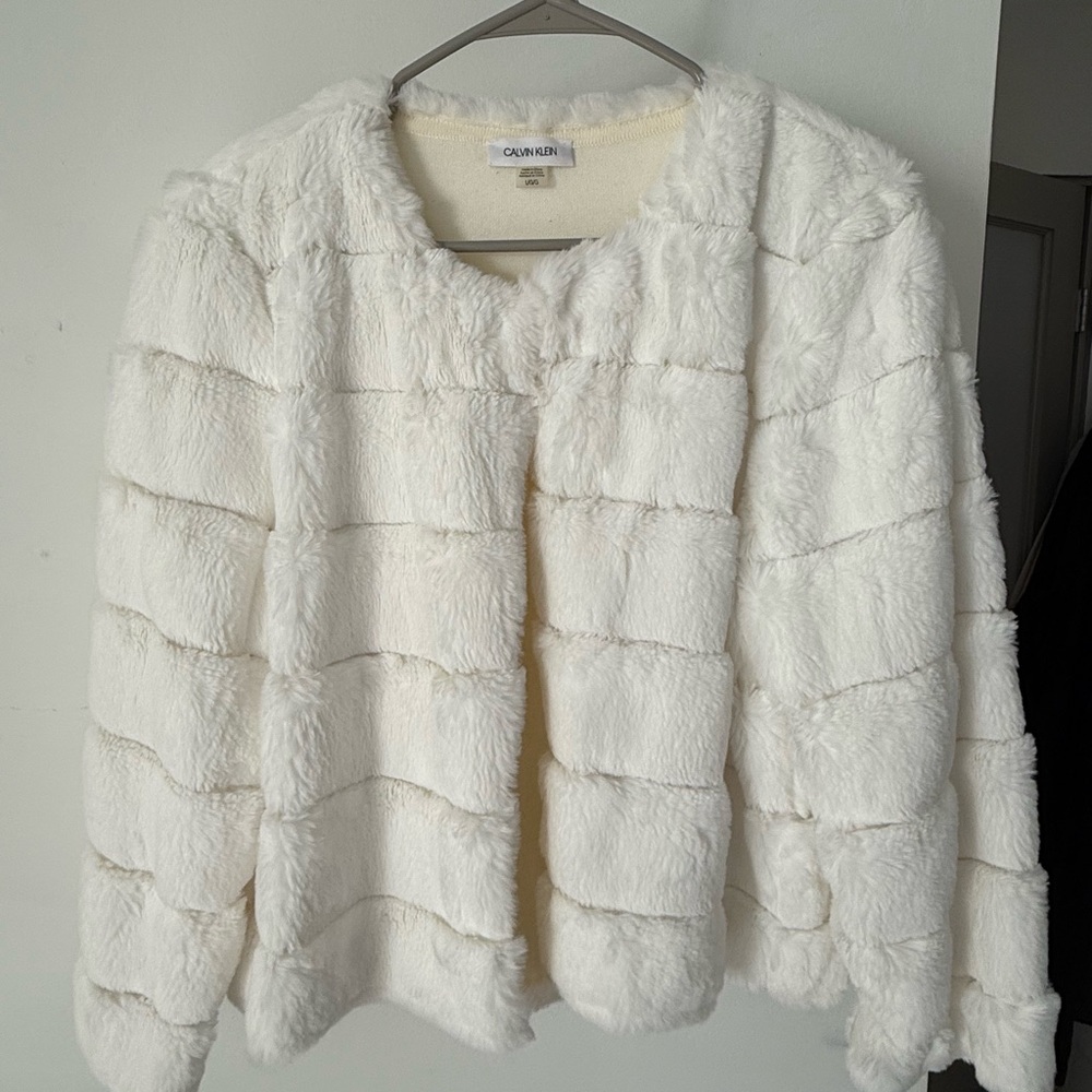 Calvin Klein Faux Fur Jacket White Size L